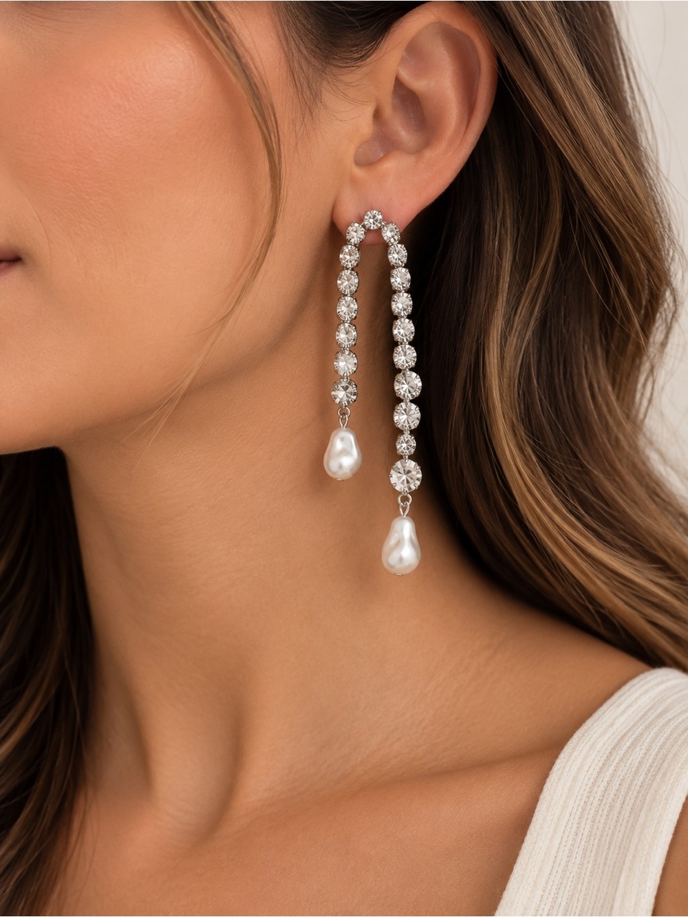 Crystal Drop Pearl Dangle Earrings